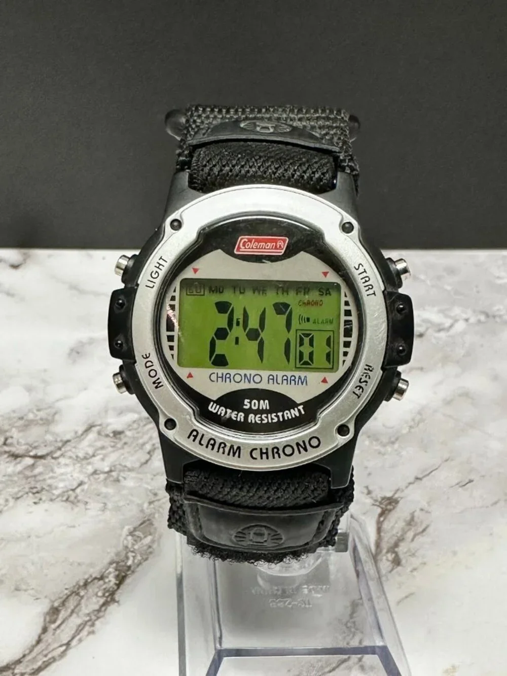 Coleman Digital Watch Mens 41mm Round Dial Black Nylon Strap New Battery